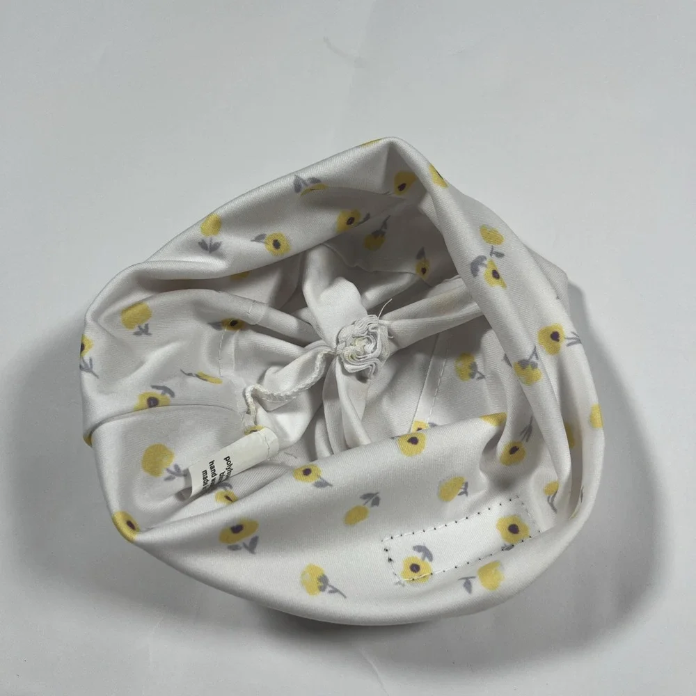 Baby Toddler Skida Hat-Fleece Lined Winter Beanie- White With Yellow Flowers